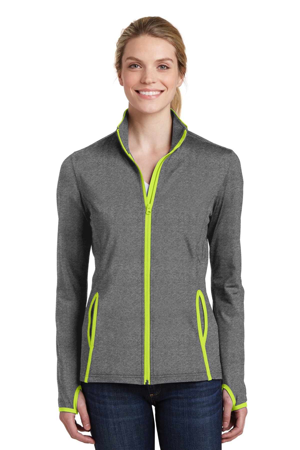 Sport-Tek LST853 Charcoal Gray Heather / Charge Green