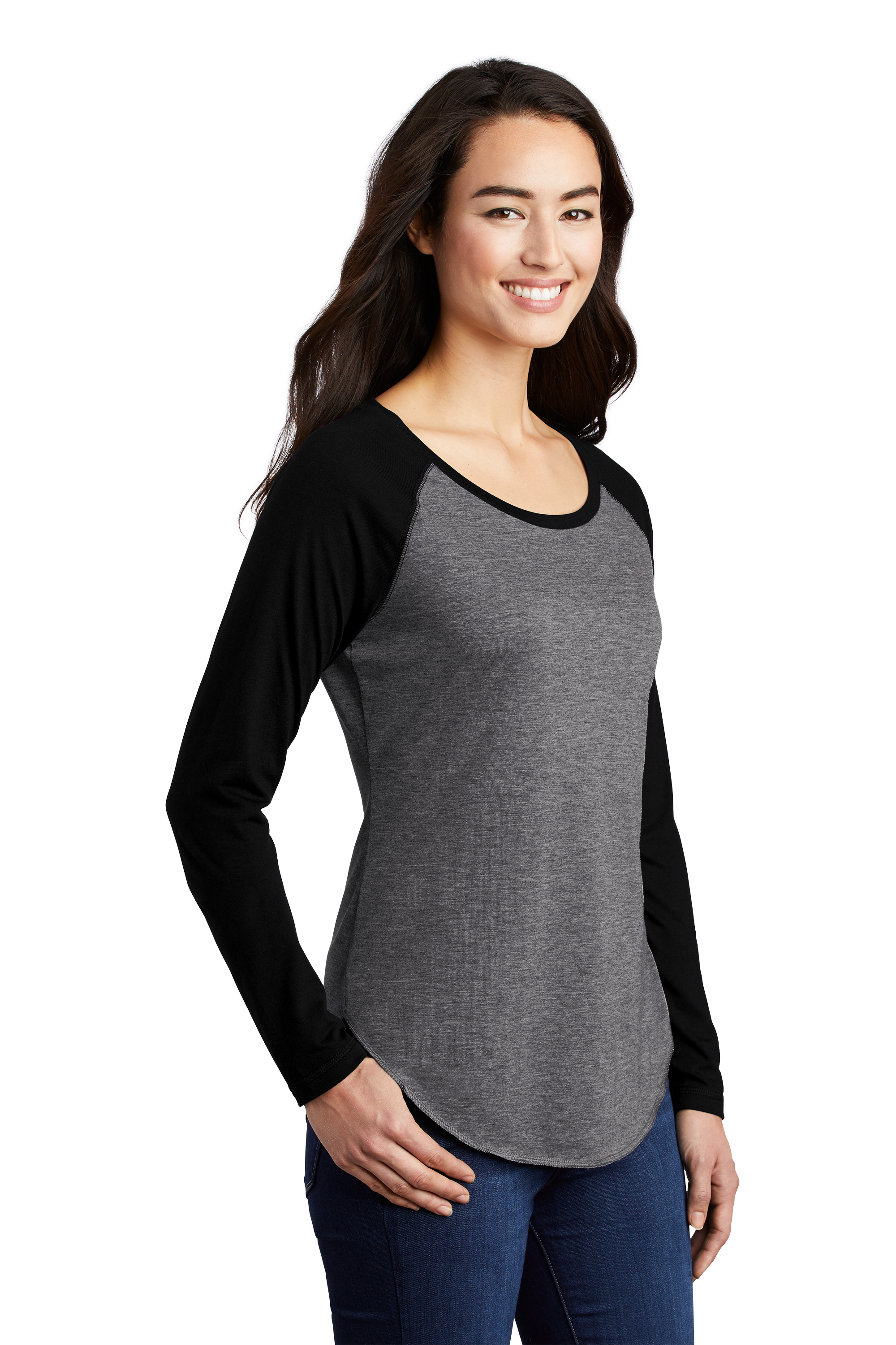 Sport-Tek LST400LS Black Triad Solid / Dark Gray Heather