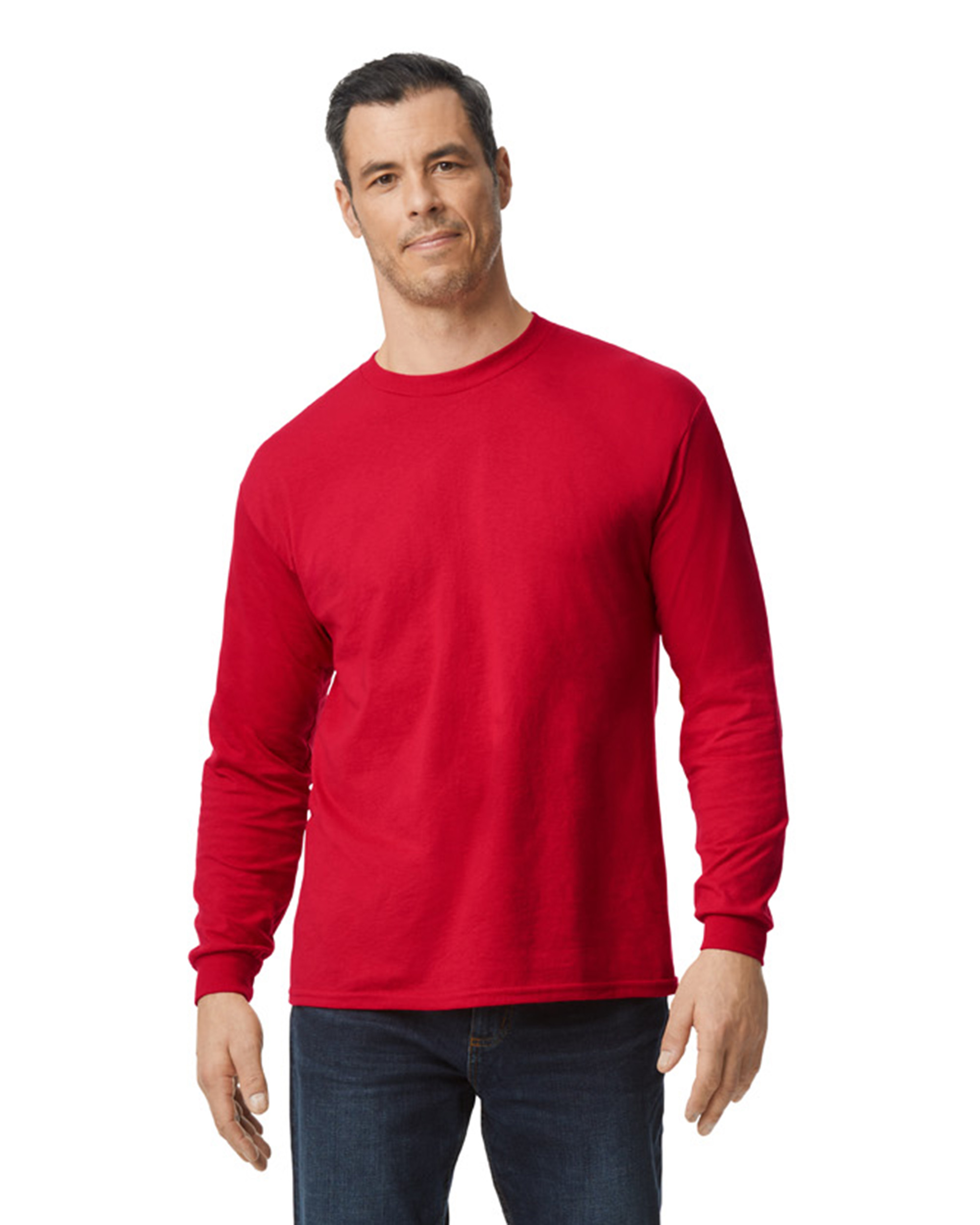 Gildan Unisex 50/50 Long Sleeve T Shirt G840 Red | Jiffy