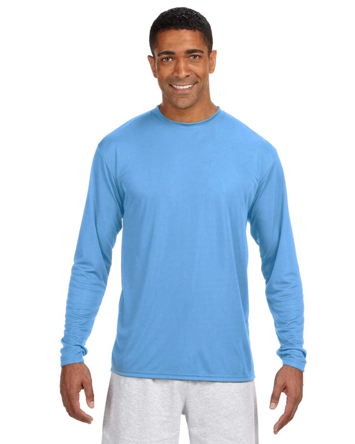 A4 Men's Cooling Performance Long Sleeve T Shirt N3165 Light Blue 