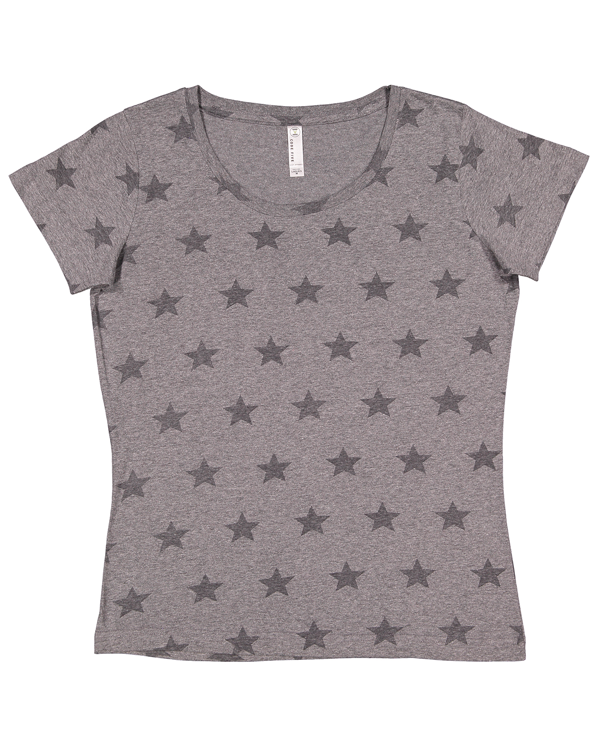 Code Five Women's Star Print Scoop Neck T Shirt 3629 Granite