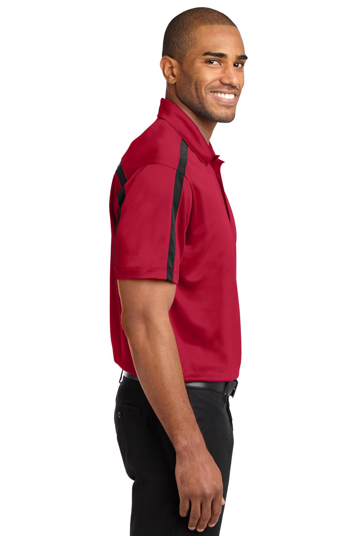 Port Authority Unisex Silk Touch Performance Colorblock Stripe Polo K547 Red Black Jiffy