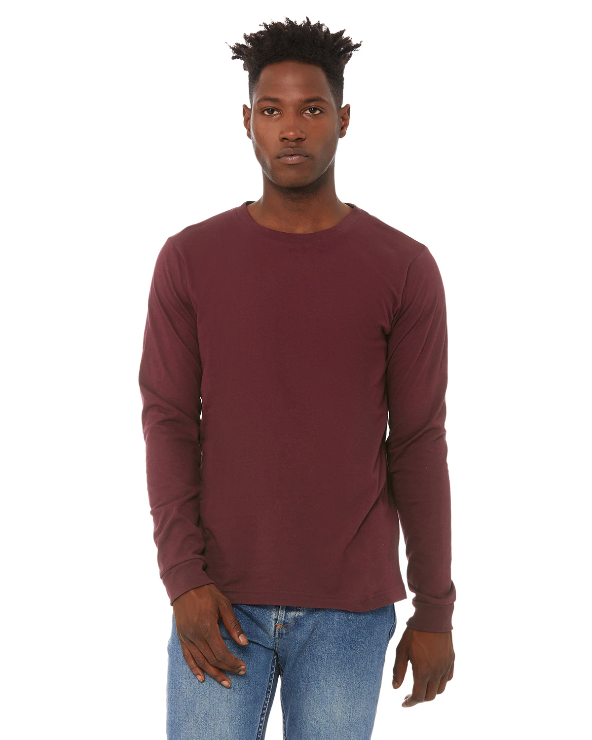 Bella Canvas Unisex Jersey Long Sleeve T Shirt 3501 Maroon | Jiffy