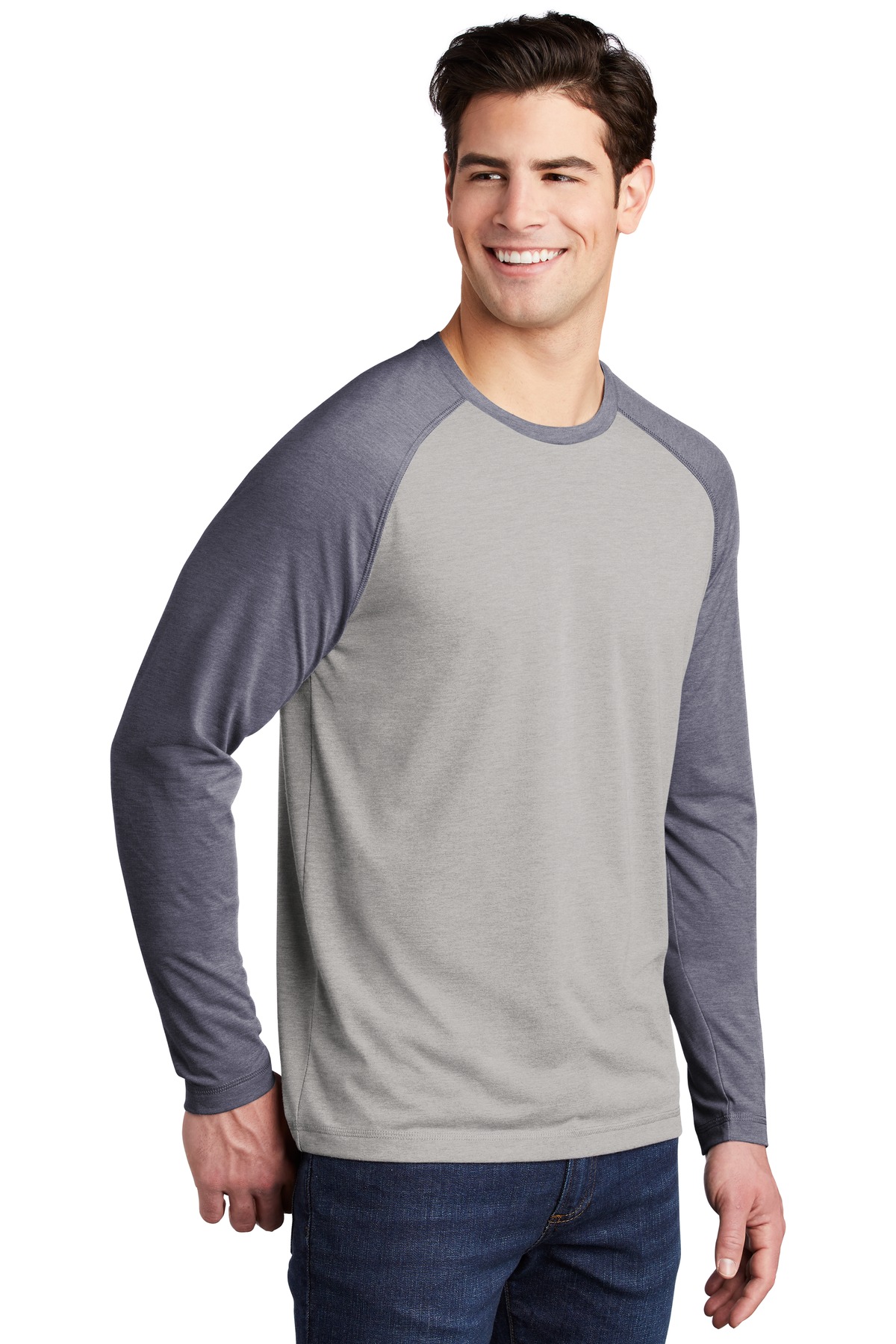 Sport-Tek ST400LS True Navy H / Light Gray Heather