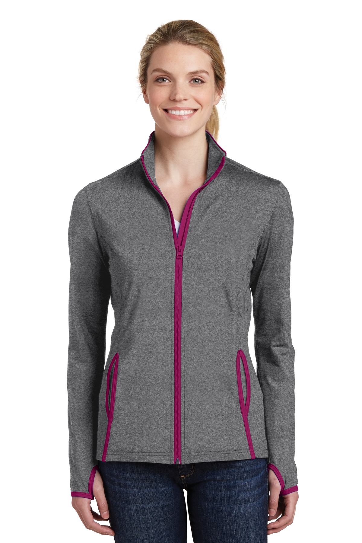 Sport-Tek LST853 Charcoal Gray Heather / Pink Rush