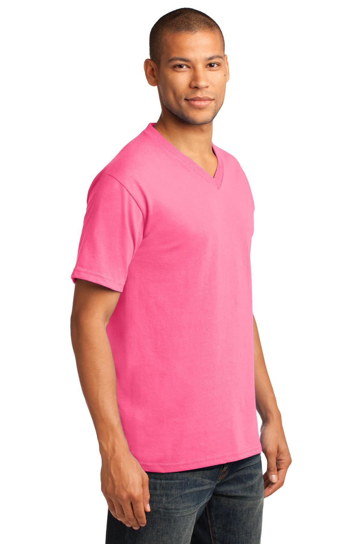 Port Company PC54V Core Cotton V Neck Tee Neon Pink XL