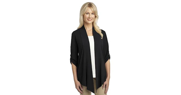 Port Authority Ladies Concept Shrug L543 - Poly/Rayon/Spandex Blend, Shawl Collar, Button Sleeves