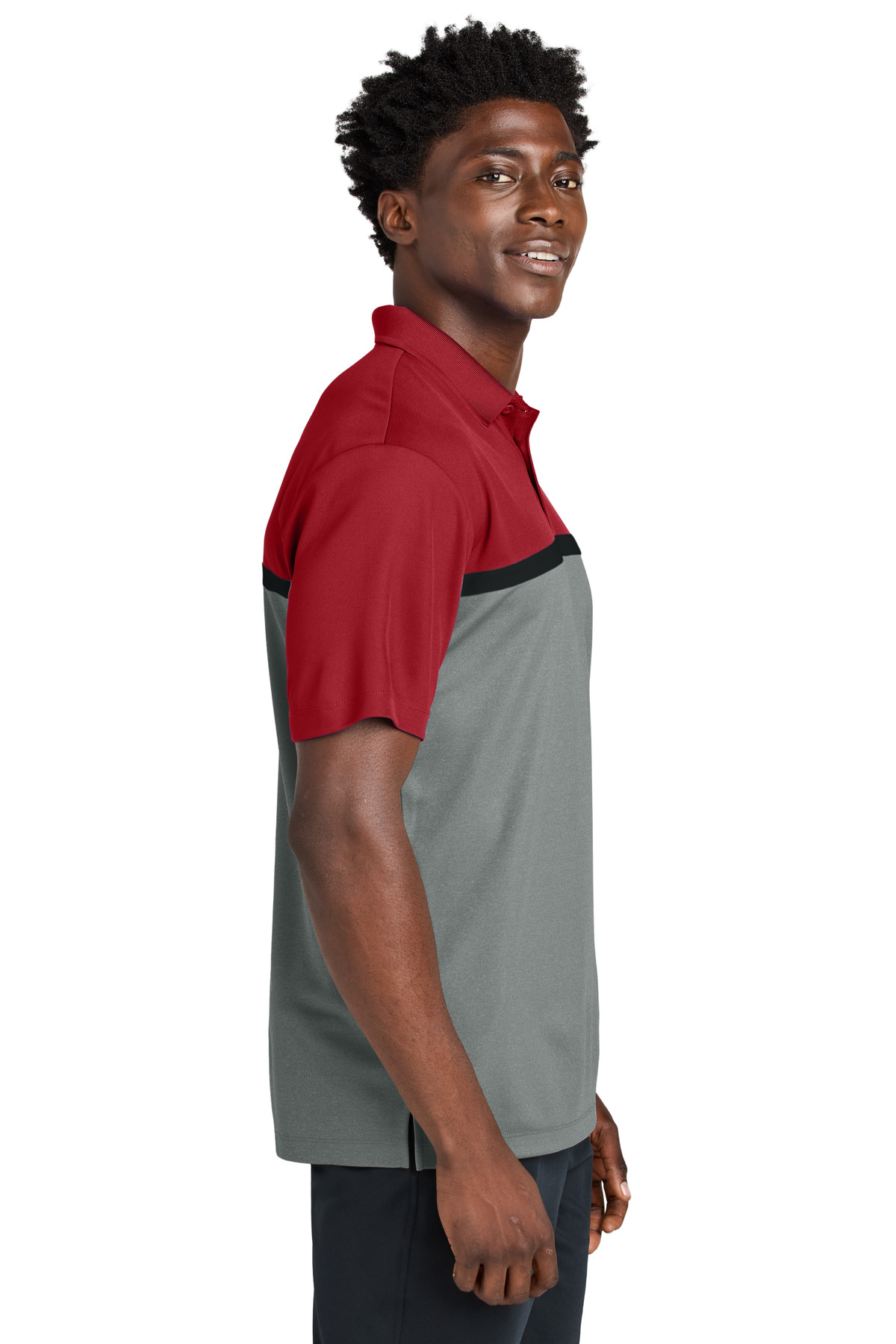 Sport-Tek ST741 Deep Red/Grey Concrete Heather/White