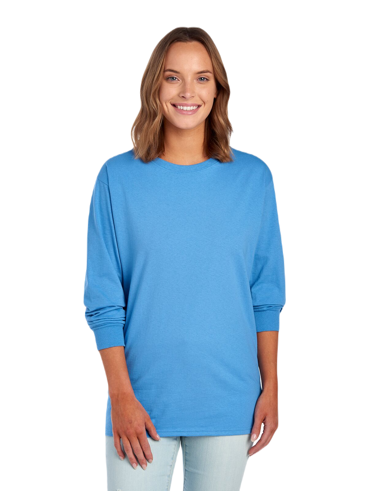 Fruit of The Loom 4930 Adult HD Cotton Long Sleeve T Shirt Columbia Blue M