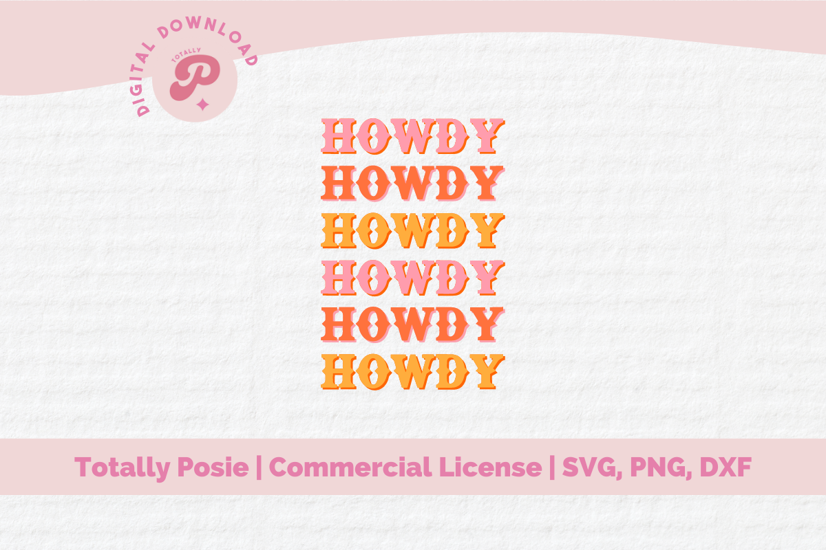'Howdy' Vibrant Gradient Text in Retro Block Letters | Jiffy Designs