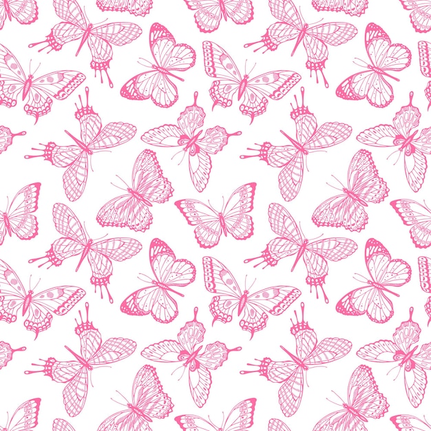 Pink Butterfly Pattern with Delicate Outlines | Jiffy Designs