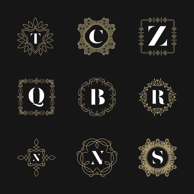 Ornate Monogram Emblems with Intricate Golden Flourishes | Jiffy Designs