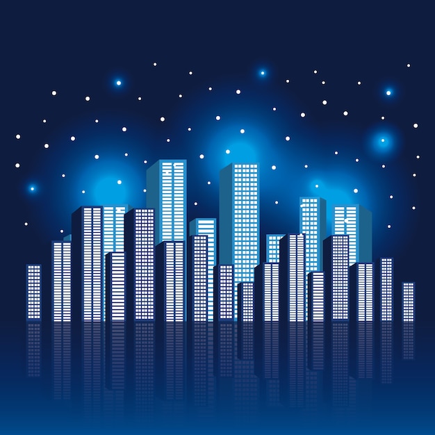 Luminous City Skyline Against Starry Night Sky Illustration | Jiffy Designs