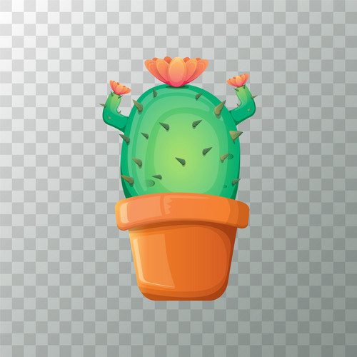 Vector Cartoon Funny And Cute Green Cactus In Pot On Transparent ...