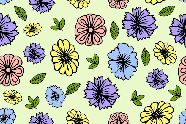 Vibrant Floral Pattern with Colorful Blooms and Leaves | Jiffy Designs