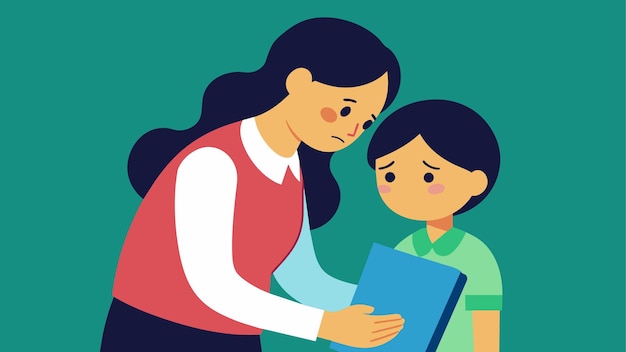 Caring Teacher Guiding Young Student with Textbook | Jiffy Designs