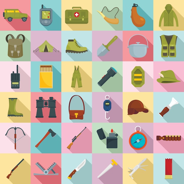 Vibrant Camping and Outdoor Gear Icon Collection | Jiffy Designs