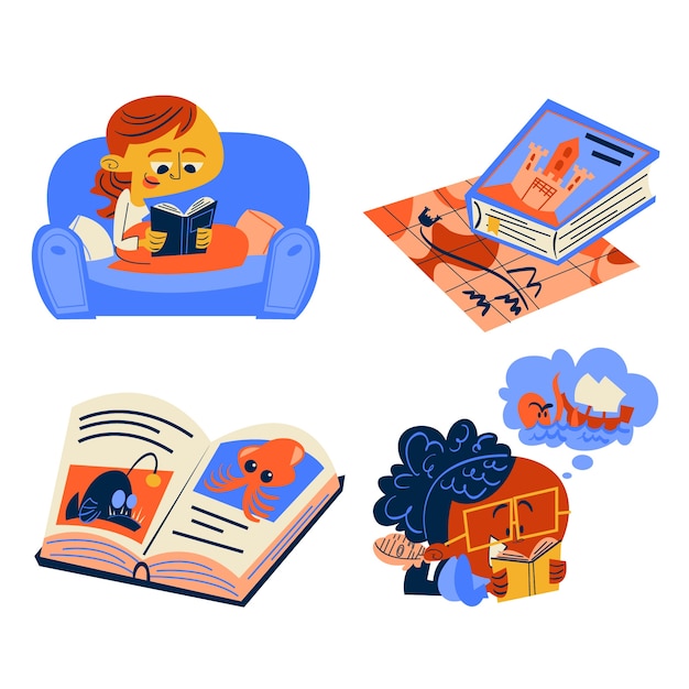 Vibrant Collection of Illustrated Reading and Learning Icons | Jiffy ...