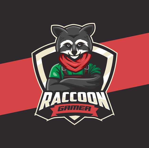 Stylized Raccoon Mascot Emblem with Bandana and Shield | Jiffy Designs