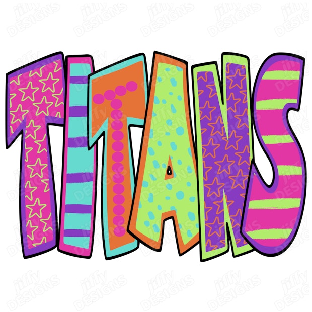 'Titans' Vibrant Patterned Letters in Playful Retro Color Scheme ...