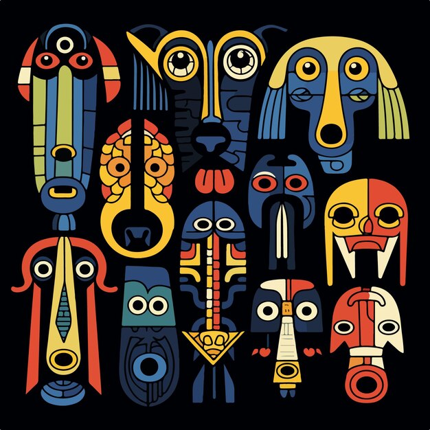 Vibrant Collection of Whimsical Abstract Tribal Mask Designs | Jiffy ...