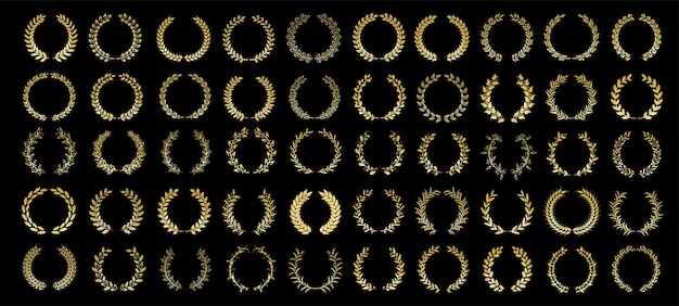 Elegant Golden Laurel Wreaths on Regal Black Background | Jiffy Designs