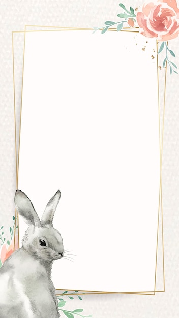 Elegant Floral Frame with Charming Rabbit Illustration | Jiffy Designs