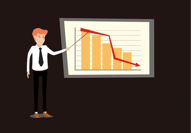 Businessman Presenting Declining Graph on Whiteboard Illustration ...