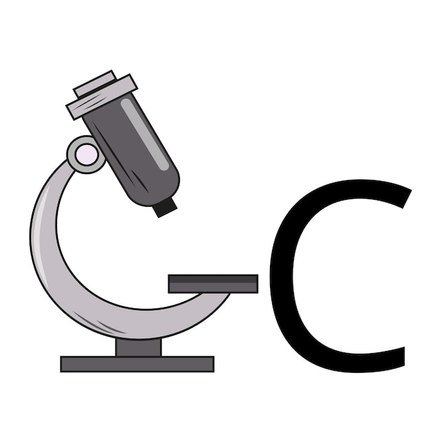 Monochrome Microscope Icon with Stylized Letter C | Jiffy Designs