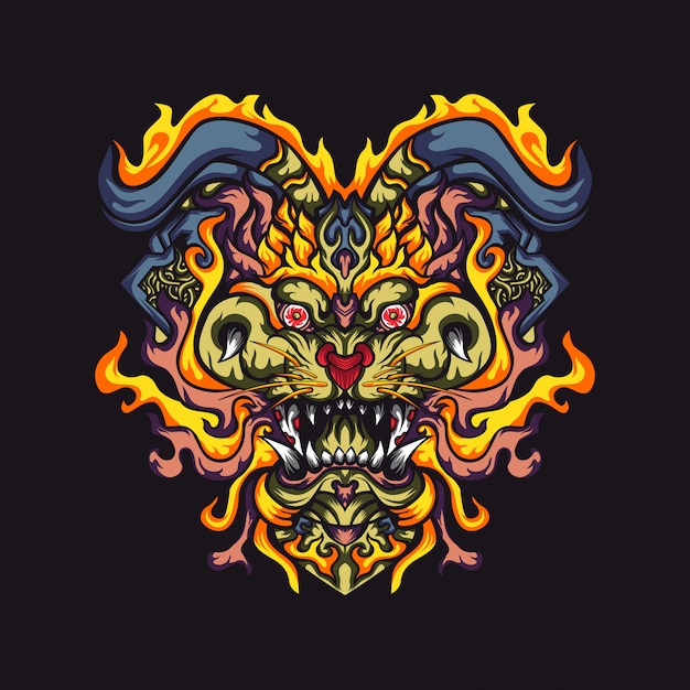 Fiery Demonic Mask with Intricate Tribal Patterns | Jiffy Designs
