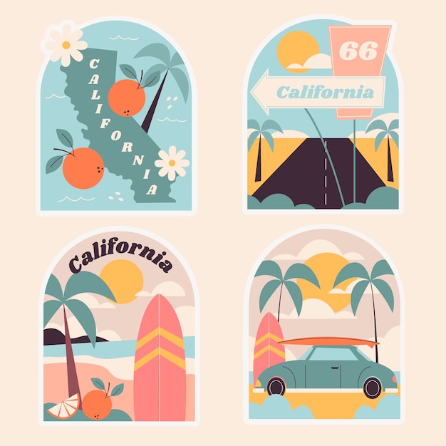 Vibrant California Themed Illustrations with Iconic Landmarks and ...
