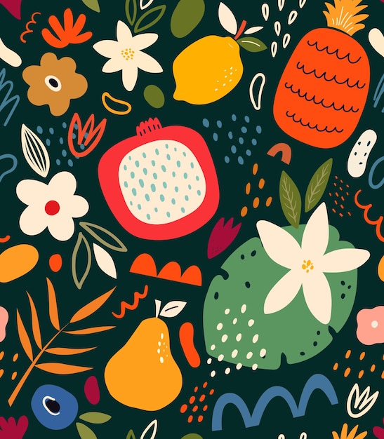 Vibrant Floral Pattern with Exotic Fruits and Foliage | Jiffy Designs