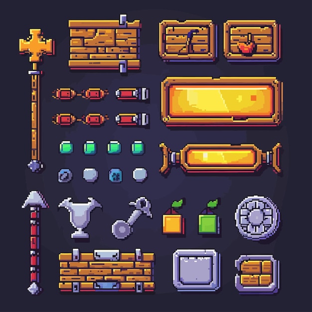 Vibrant Pixel Art Collection of Game Elements | Jiffy Designs