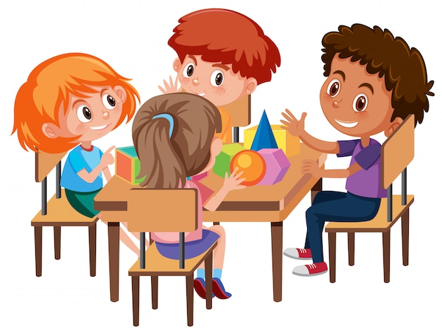 Playful Children Engaged in Classroom Craft Activity with Colorful ...
