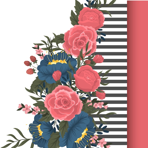 Vibrant Roses on Striped Background with Floral Accents | Jiffy Designs