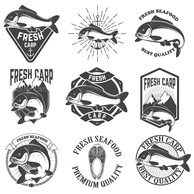 Diverse Collection of Stylized Fresh Carp Fish Badges and Logos | Jiffy ...