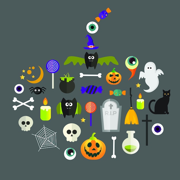 Vibrant Halloween Graphic Elements Collection with Pumpkins, Ghosts ...