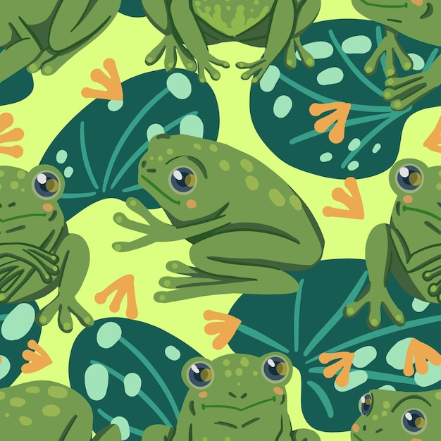 Vibrant Frog Pattern with Playful Cartoon Amphibian Illustrations ...