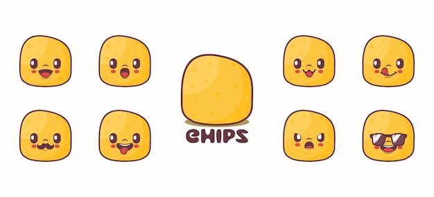 Adorable Potato Chip Faces with Expressive Emotions | Jiffy Designs