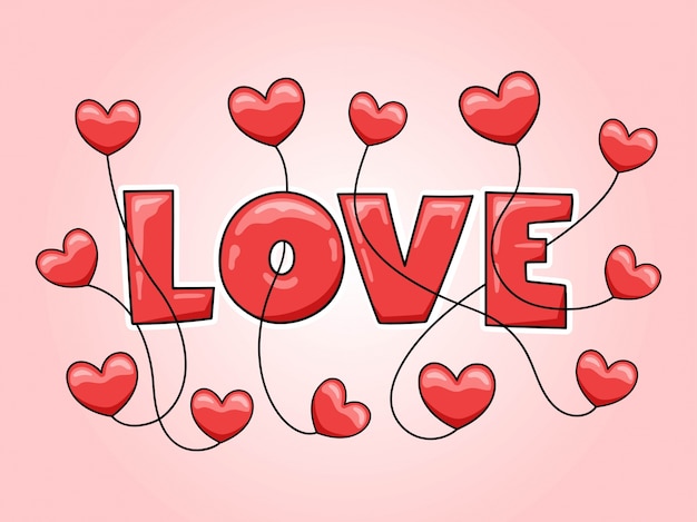 Whimsical Love Typography with Floating Heart Balloons Illustration ...