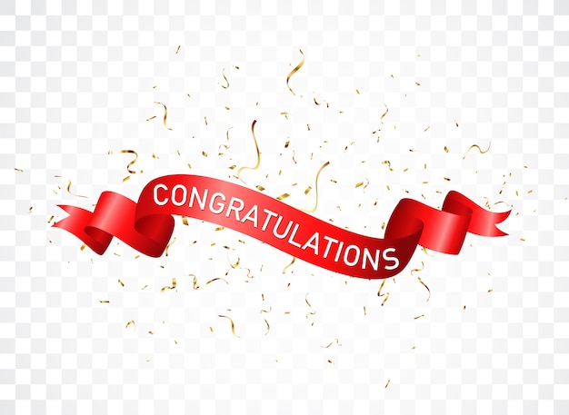 Vibrant Red Ribbon with Golden Confetti Celebrating Success | Jiffy Designs