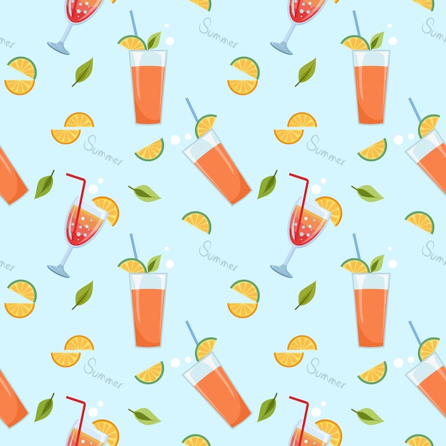 Vibrant Citrus Cocktail Pattern with Lush Leaves | Jiffy Designs
