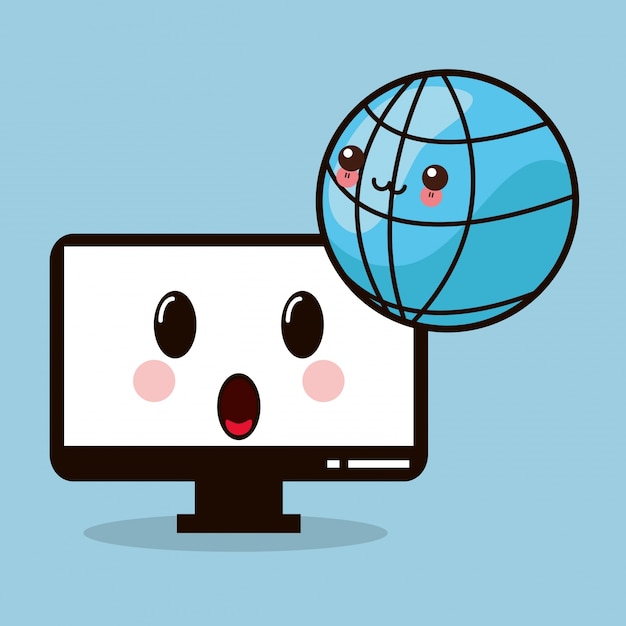 Cheerful Computer and Globe Illustration | Jiffy Designs