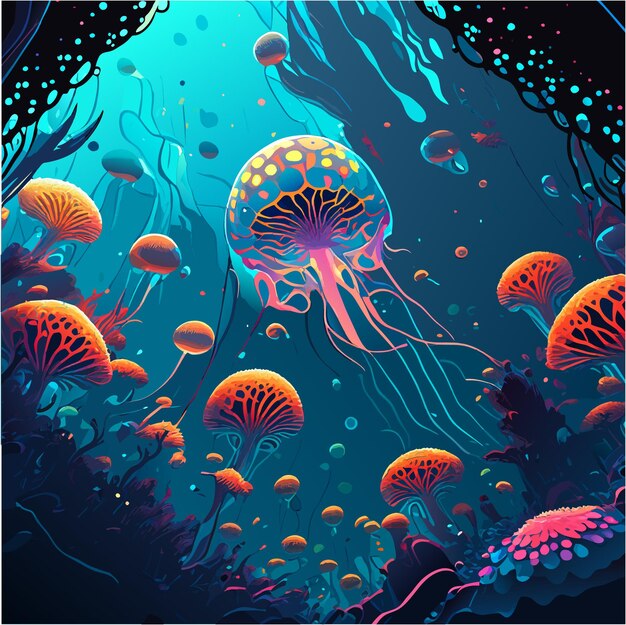 Enchanting Underwater Jellyfish Garden in Vibrant Hues | Jiffy Designs