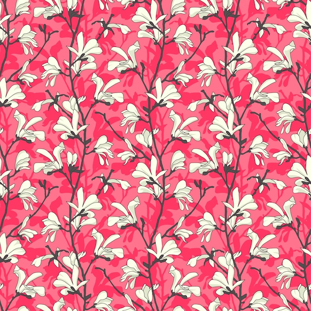 Vibrant Red Floral Pattern with Trumpet Flowers and Leaves | Jiffy Designs