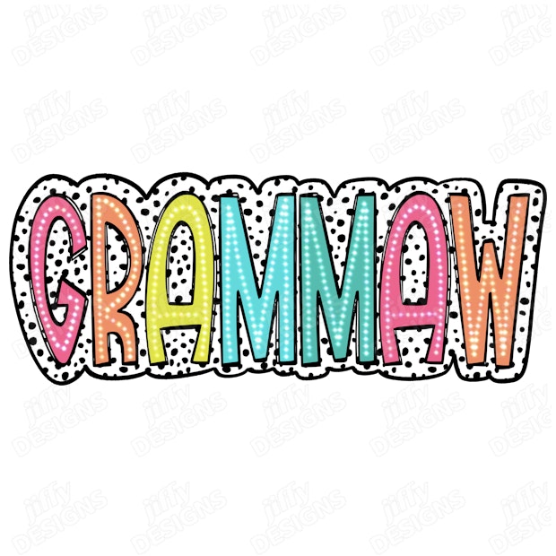 'Grammaw' Vibrant Lettering with Playful Polka Dot Border | Jiffy Designs