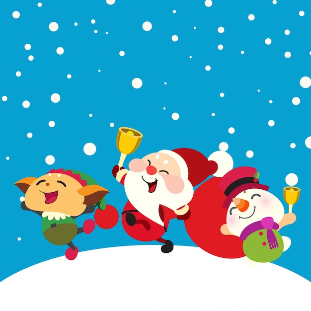 Cheerful Santa Claus with Elves in Snowy Christmas Scene | Jiffy Designs