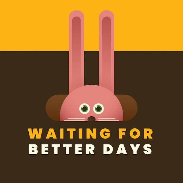 Cute Pink Rabbit Waiting for Better Days Illustration | Jiffy Designs