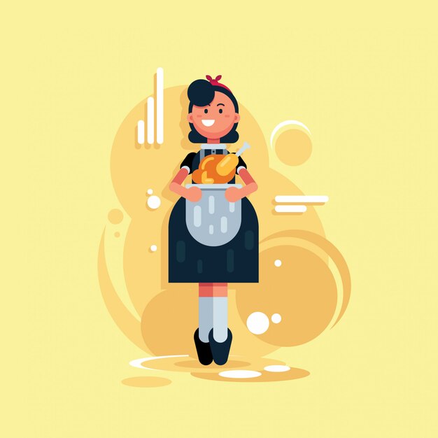 Cheerful Homemaker with Cooking Utensils in Retro-Inspired Setting ...