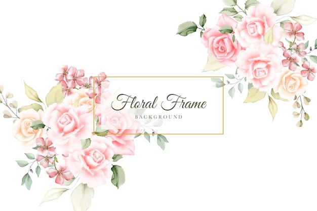 Elegant Floral Frame with Delicate Pink Roses and Greenery | Jiffy Designs